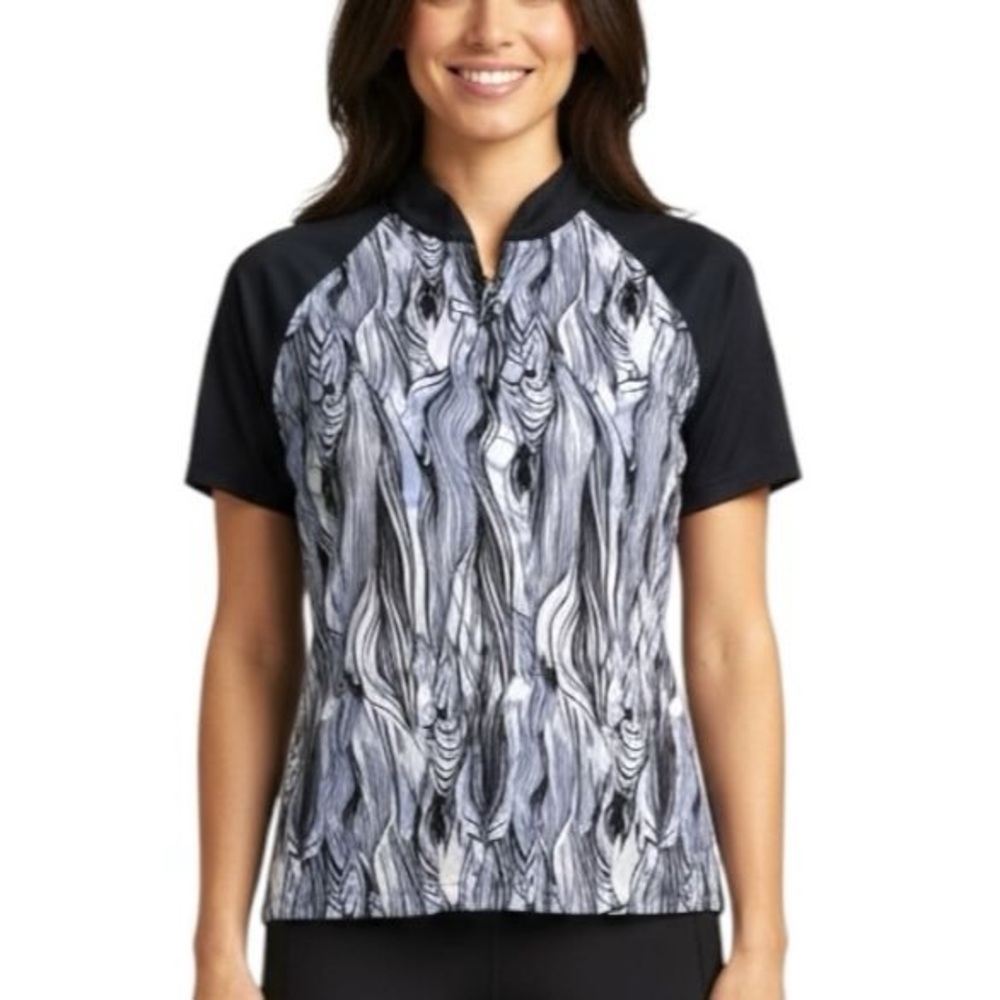 Greg Norman Collection Shark Navy Blue White Swirl Golf Tennis Pickleball Top M